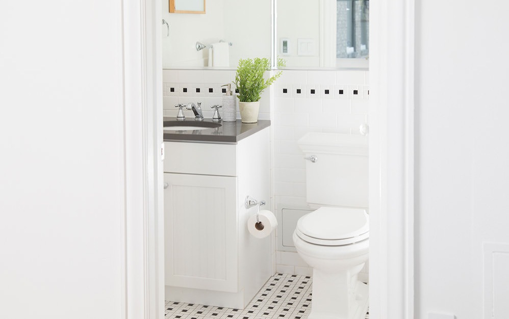 bright, tiled bathroom