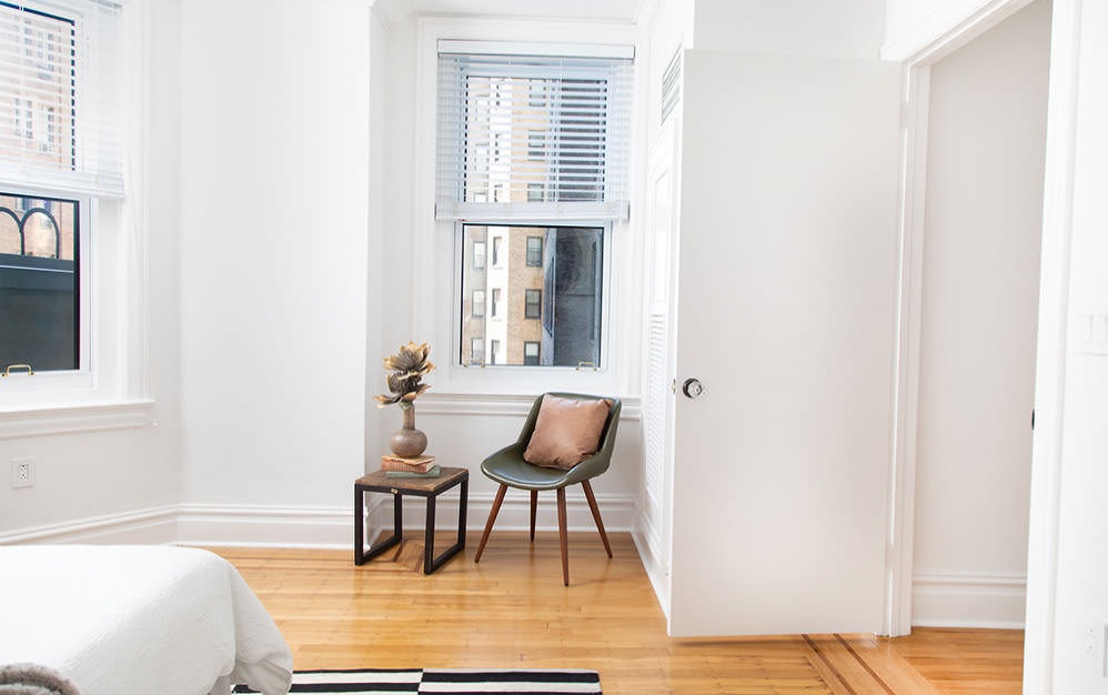 bedroom windows with city views