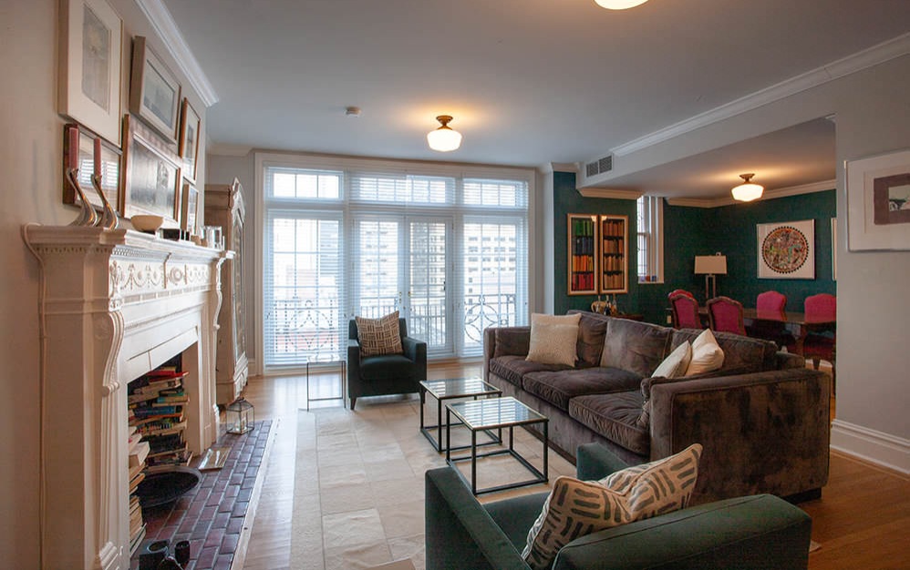 access to private balcony through french doors in living room