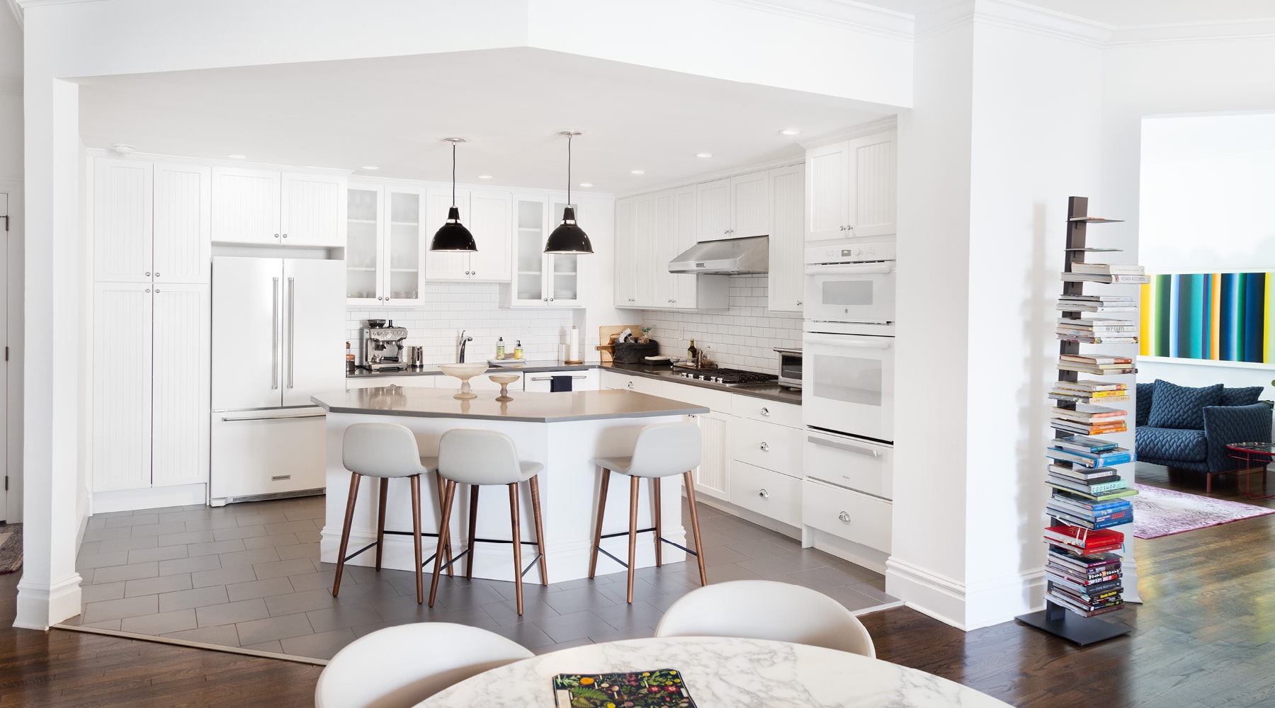 large kitchen open to dining area